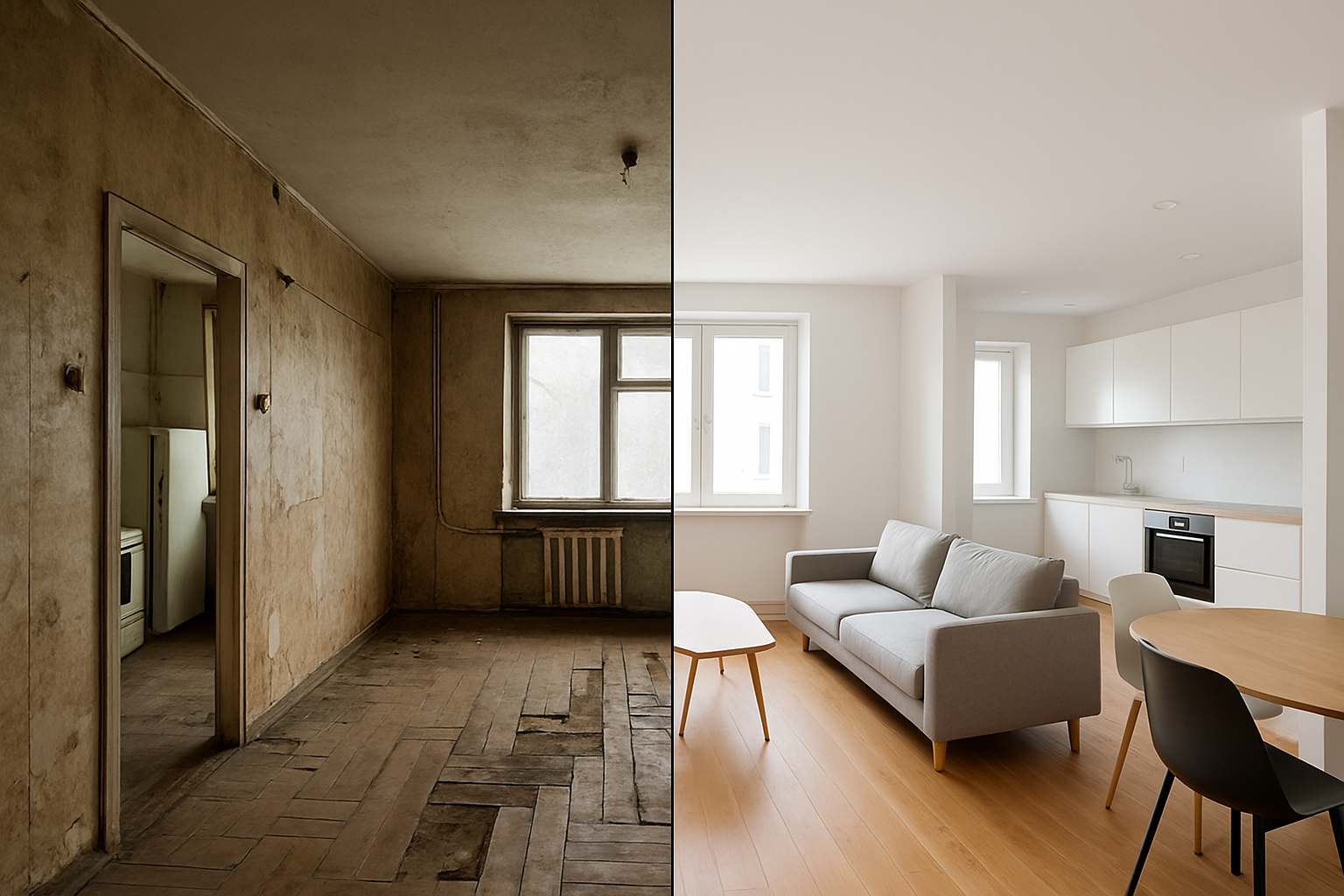 Vorher/Nachher — beeindruckende Sanierungstransformation